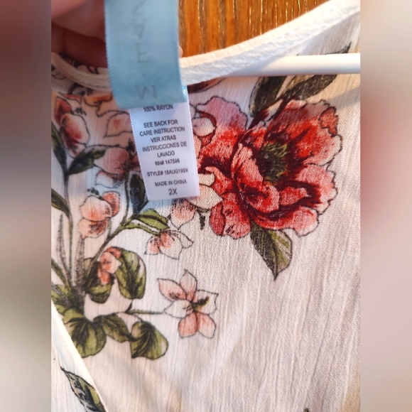 M. Fasis 3/4 sleeve size 2X tie front floral boho style top shirt blouse - Picture 4 of 9